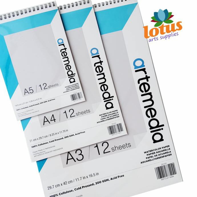

(PERALATAN MENGGAMBAR) ARTEMEDIA WATERCOLOR BOOK A4 WIREBOUND SKETCHBOOK 200GSM 12SHEETS COD