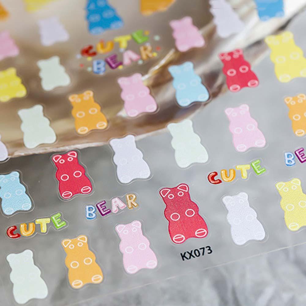 Mxbeauty 5D Grafir Stiker Kuku Lucu Gummy Bear Decal DIY Nail Art Desgin