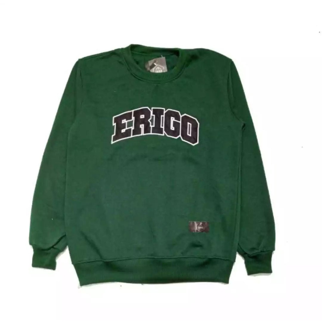 Sweater Crewneck ERIYGO Hitam Texs Biru Premium Distro Untuk Pria Dan Wanita Bahan Flece Tebal