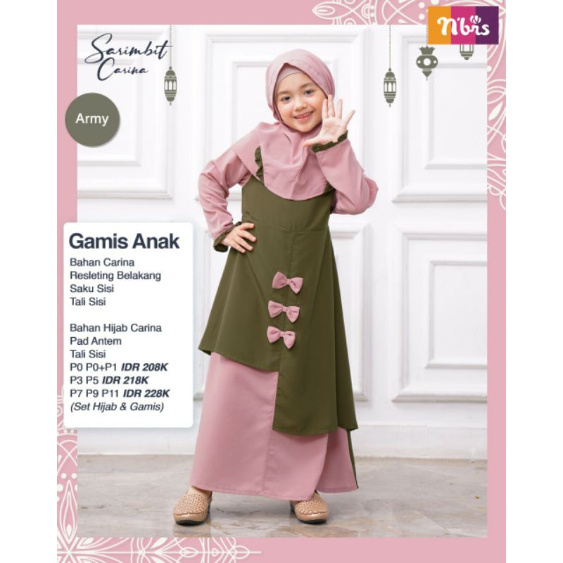 CARINA GAMIS ANAK SET HIJAB ARMY BURGUNDY | GAMIS ANAK SET KERUDUNG SARIMBIT CARINA BY NIBRAS DRESS