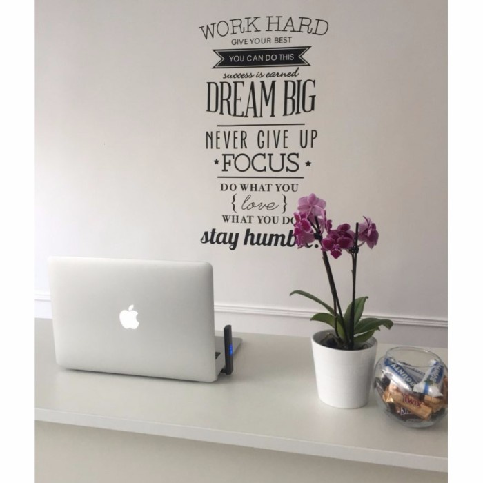 Sticker Wallpaper Dinding Work Hard Living Room Decoration Black