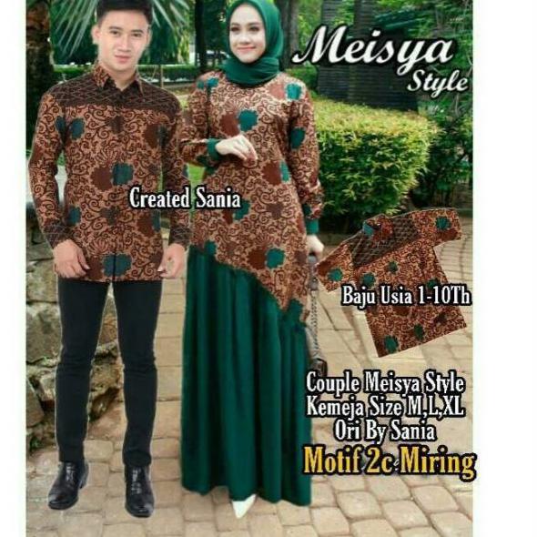 Bagus Dipakai.. Gamis batik couple keluarga kombinasi polos motif pedati ijo