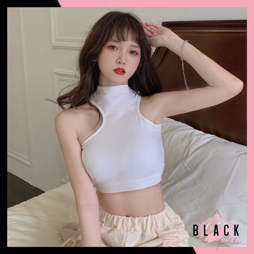 Blackpink Tanktop Wanita Dengan Bahu Miring Atasan Cewek Kamisol Skinny Fit 1204