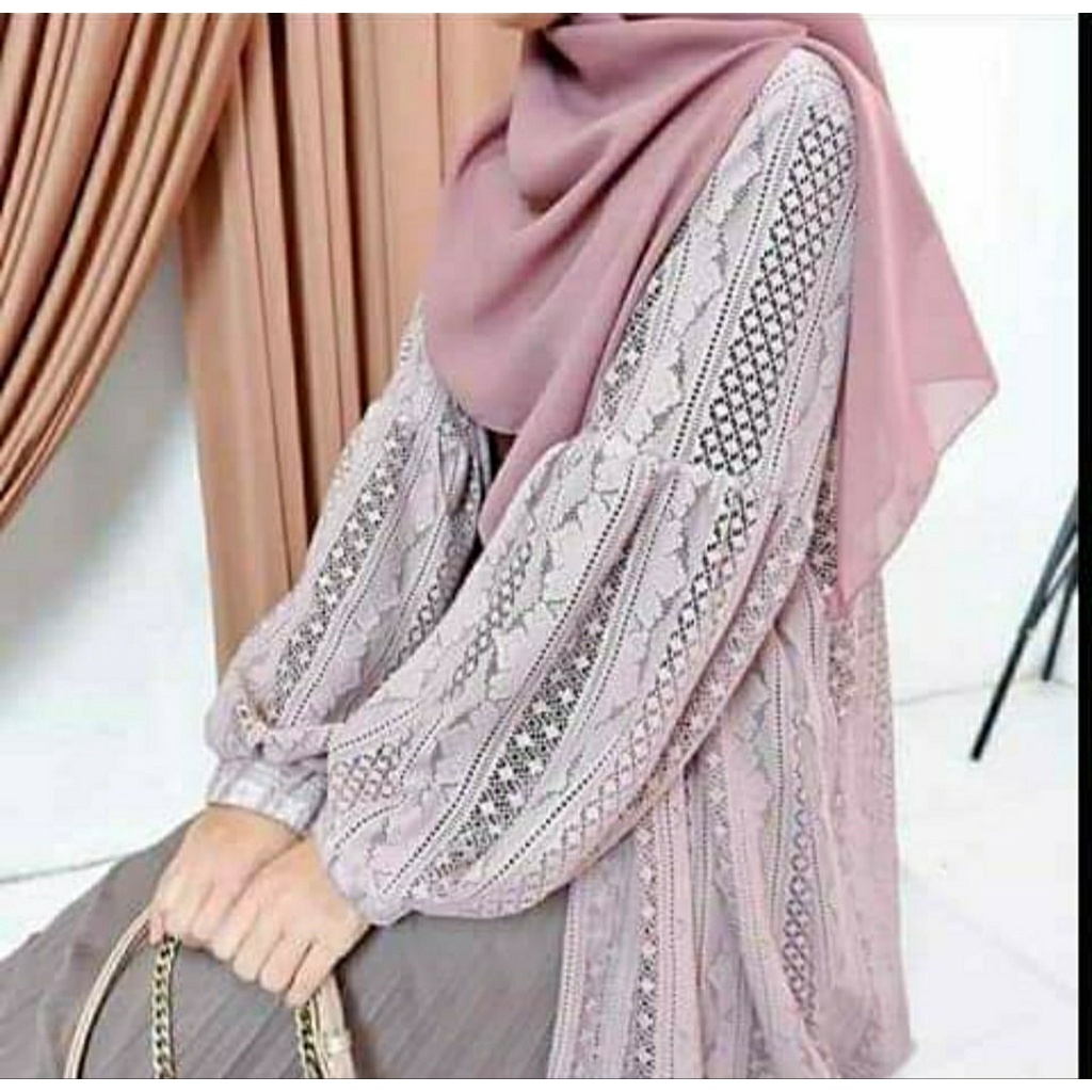 Long Blazer  Outer Panjang Jasmine Cardigan Lace Lengan Balon busana pantai