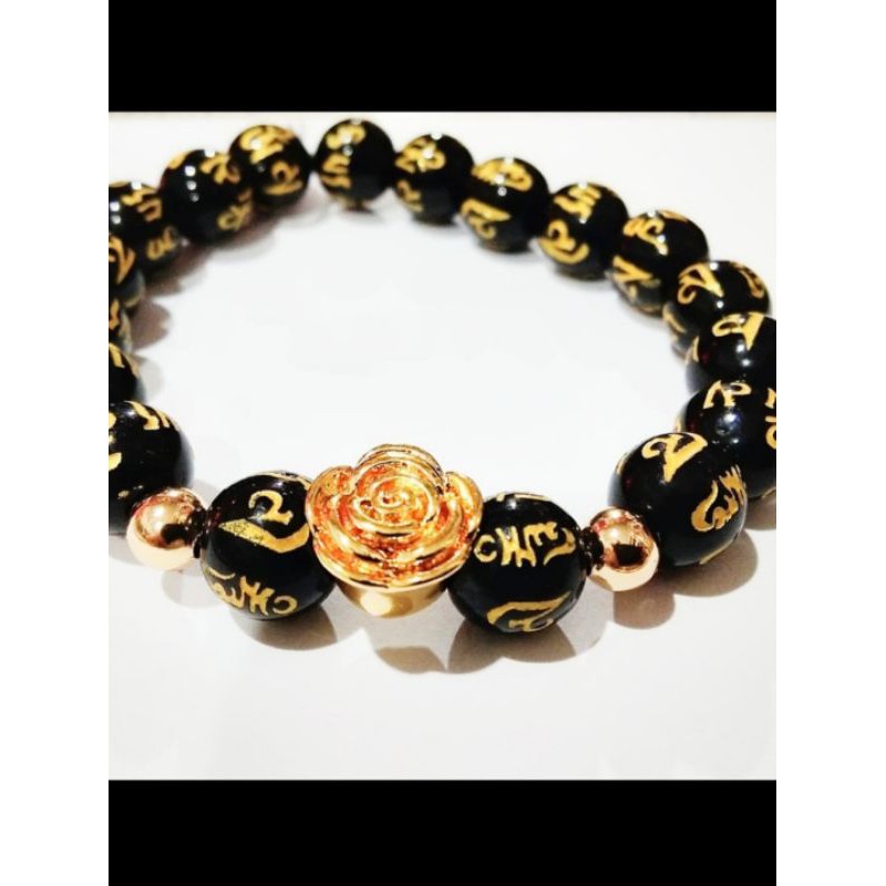 Gelang giok ukir combi bunga