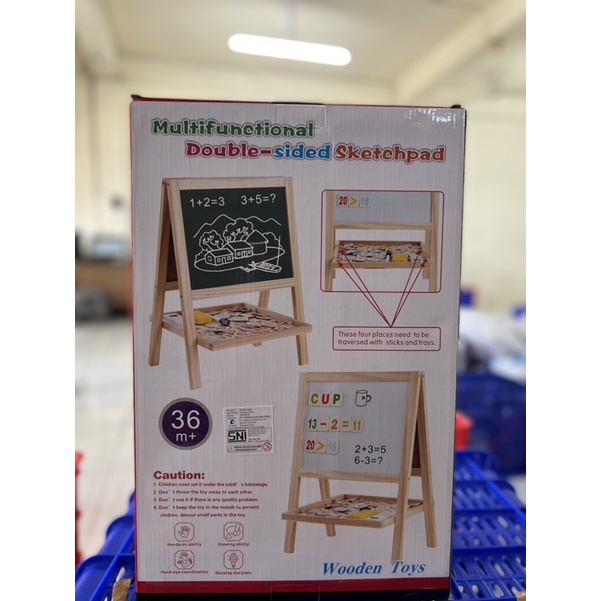 Papan Tulis anak -Multifunction Double sided Sketchpad - Wooden Toys - Mainan anak