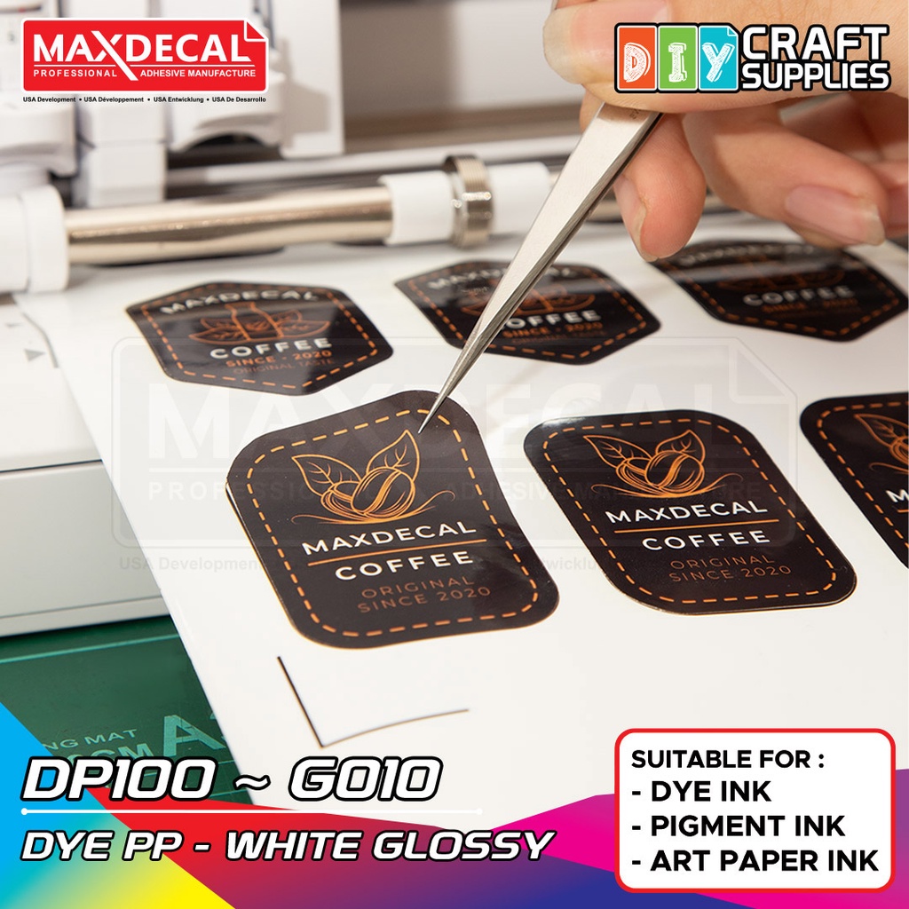 Maxdecal DP100 G010 Dye PP White Glossy, DIY Series Sticker, Vinyl Inkjet A3, Roll 32cm x 30m