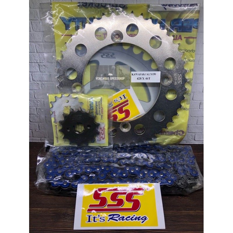 Gearset SSS 428 Rantai HSB Blue-Biru KLX