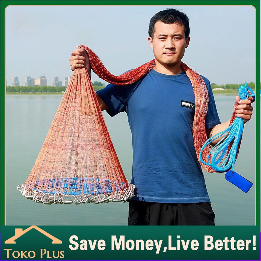Baru Jala Ikan Lempar Panjang 10m Jala Lempar Penangkap Ikan Udang dengan Piring Bulat Jaring