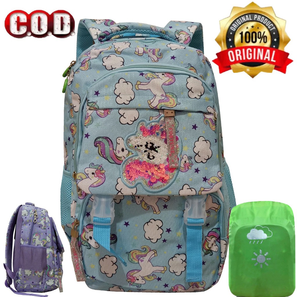 Tas Ransel Murah Anak Sekolah SD Perempuan Fortune 3F 220104 Hijau Raincover