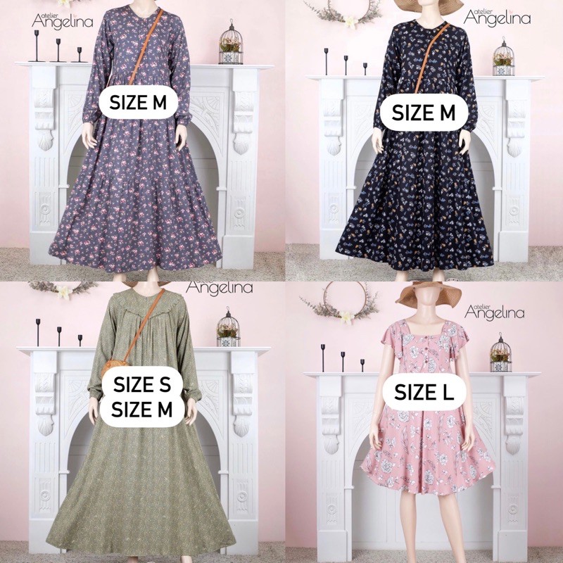 Clara Dress Pink L,Diana Dres Stars Avocado S,Bella Dress Smokeyflo M,Primrose M by Atelier Angelina