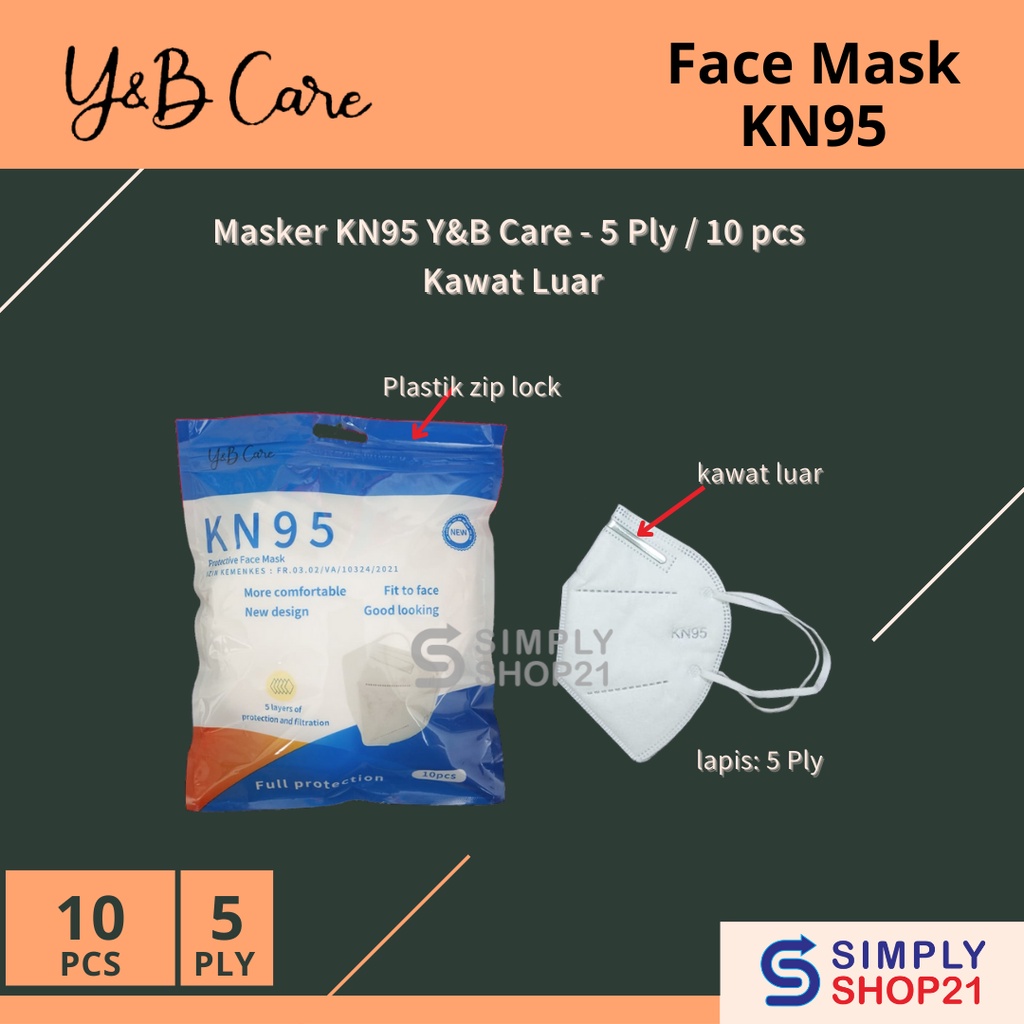 Masker KN95 Y&B Care - 5 Ply Earloop (10 pcs)