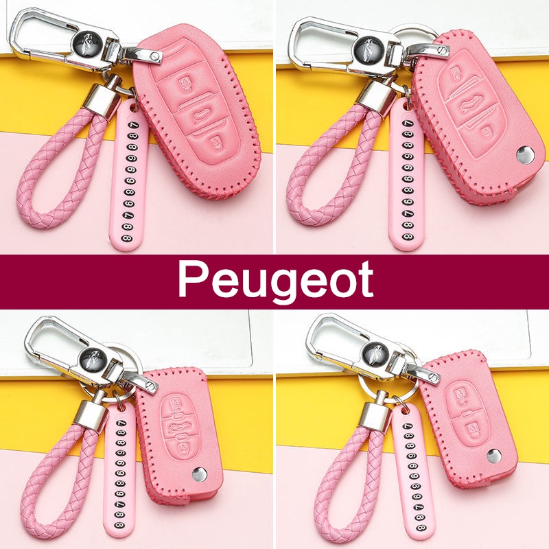 Car Key Case Cover For Peugeot 301 308 408 508 2008 308S 3008 4008 5008 307 Accessories Genuine Leather Keychain Bag Holder