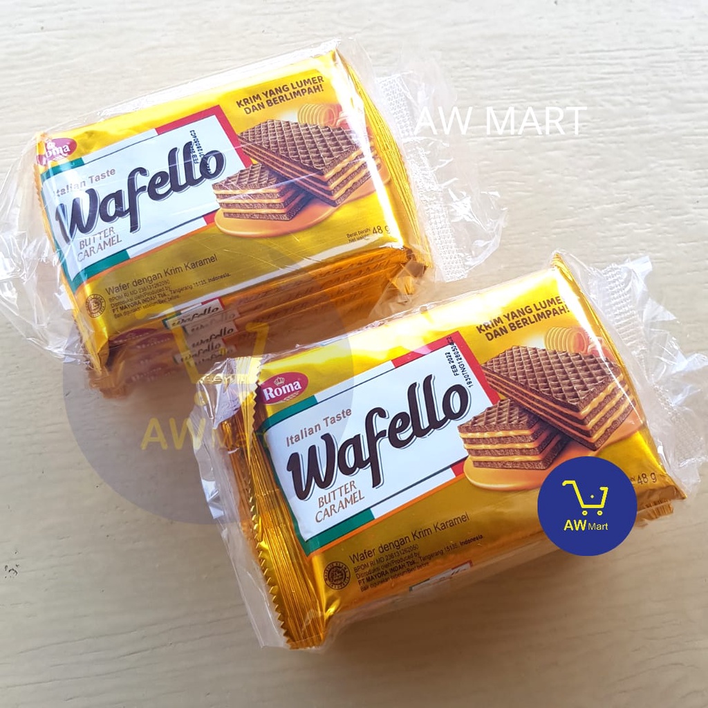 WAFER ROMA WAFELLO BUTTER CARAMEL  isi 5 PCS X 48 GRAM (240 GRAM)- WAFER DENGAN KRIM KARAMEL