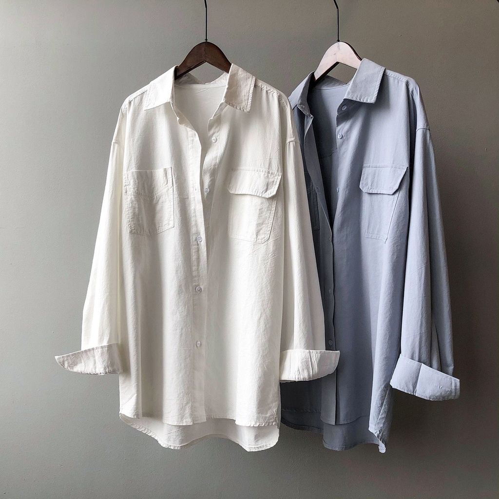 Kemeja Linen Oversize Wanita Pocket / Atasan Cewek Korea Terbaru  92