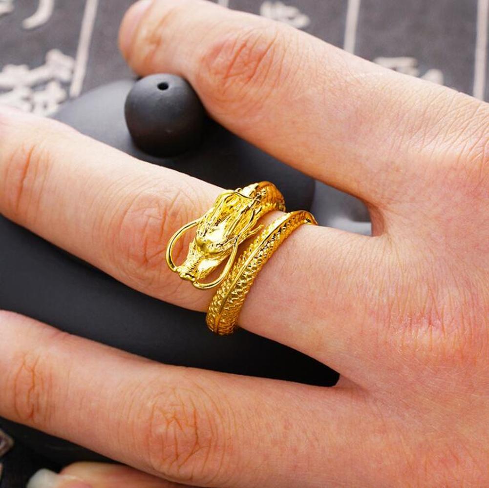 Cincin Pernikahan Model Terbuka Bahan Titanium Steel Plating Gold 18k Desain Phoenix Naga Adjustable Untuk Priawanita