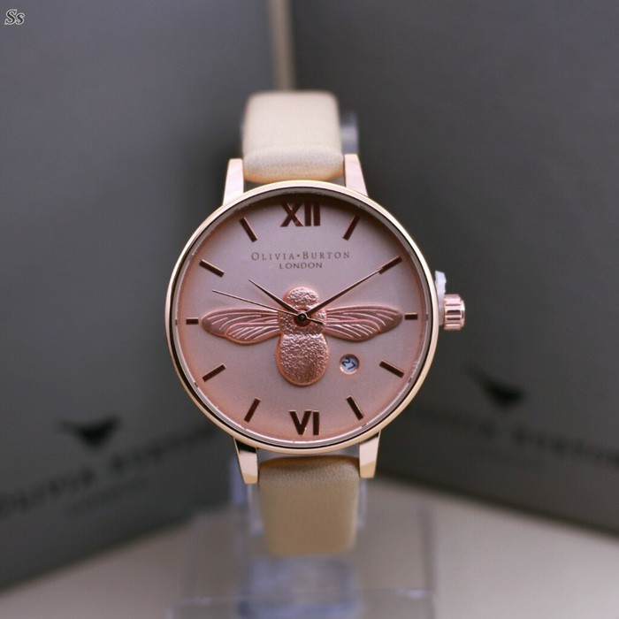 jam tangan wanita OLIVIA BURTON DATE ANALOG ROSE GOLD LEATHER