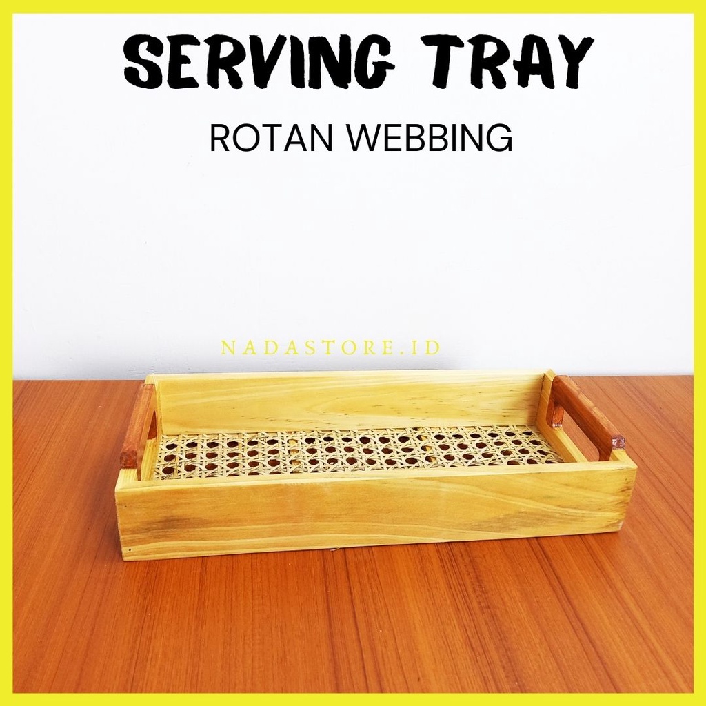 SERVING TRAY / BAKI HOMEDECOR NAMPAN KOREAN AESTHETIC WOODEN MINI ROTAN WEBBING