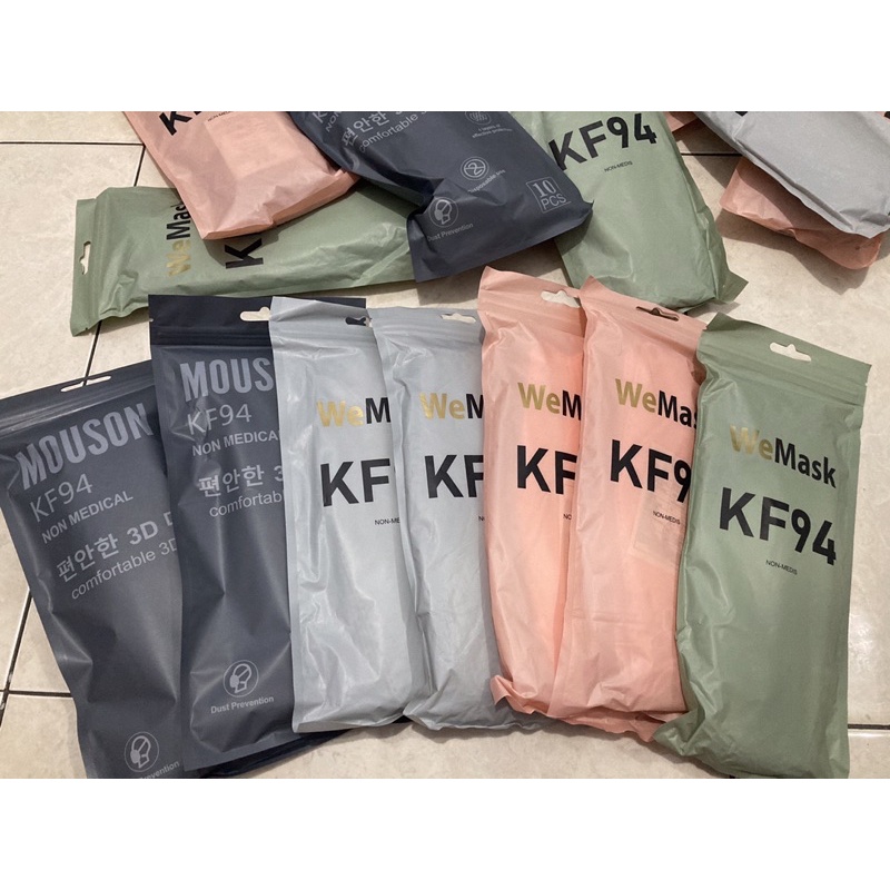MASKER KF94 KF 94 WE MASK MOUSON ABU PINK GREEN PEACH HITAM PUTIH 10 PCS