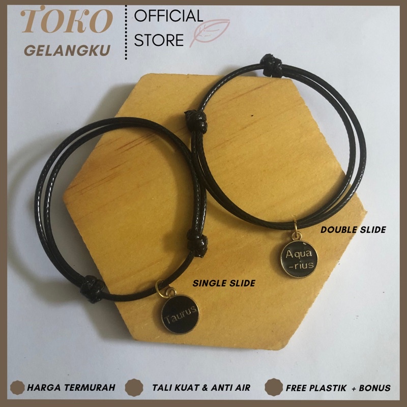 Gelang Zodiak / Gelang Bulan Lahir zodiac / tali waterproof 1.5 mm / Gelang simpel adjustable hits kekinian / cocok untuk couple bareng doi-sahabat / gelang premium murah dan anti air