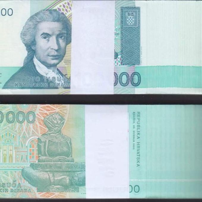 [COD] Uang Kuno 100000 dinara 1993 Kroatia 1 lembar UNC [COD]