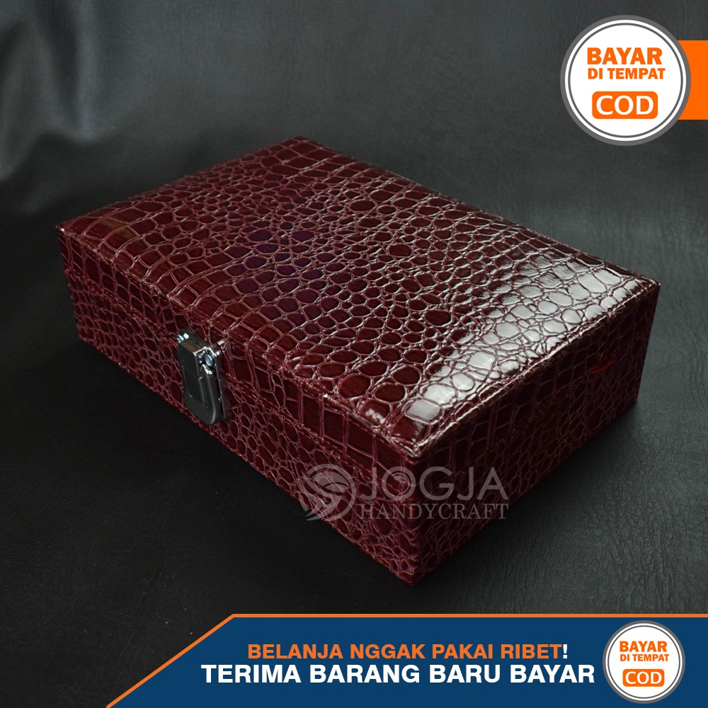 Exclusive Maroon Croco Jewelry Box Organizer / Tempat Perhiasan Lengkap Anting, Gelang, Kalung, Emas