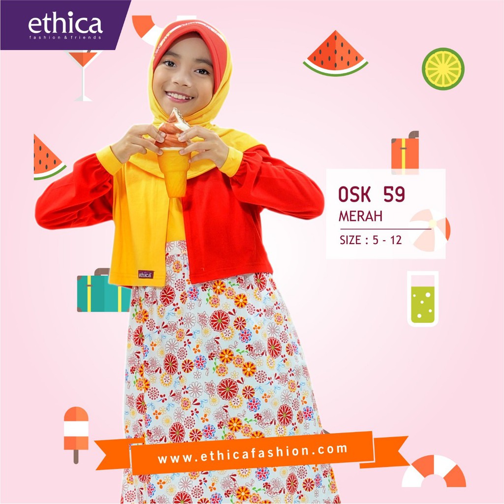 OSK 59 by Ethica Gamis Anak Inner Katun Jepang Motif Floral Outer Combed dan Jilbab Combed
