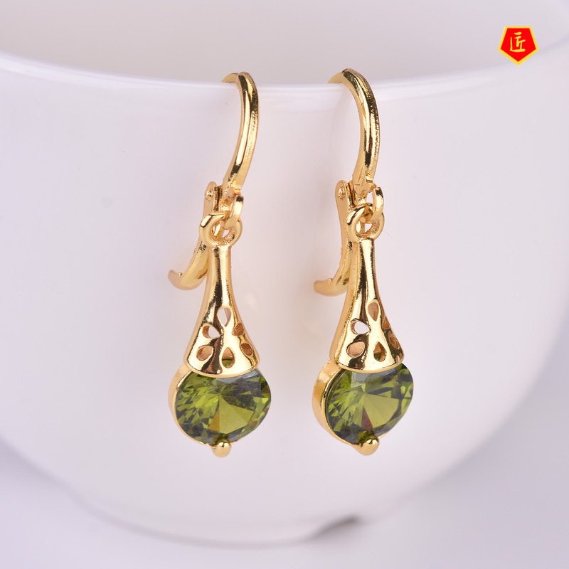 [Ready Stock]Elegant Graceful 18K Gold Inlaid Colorful Topaz Earrings