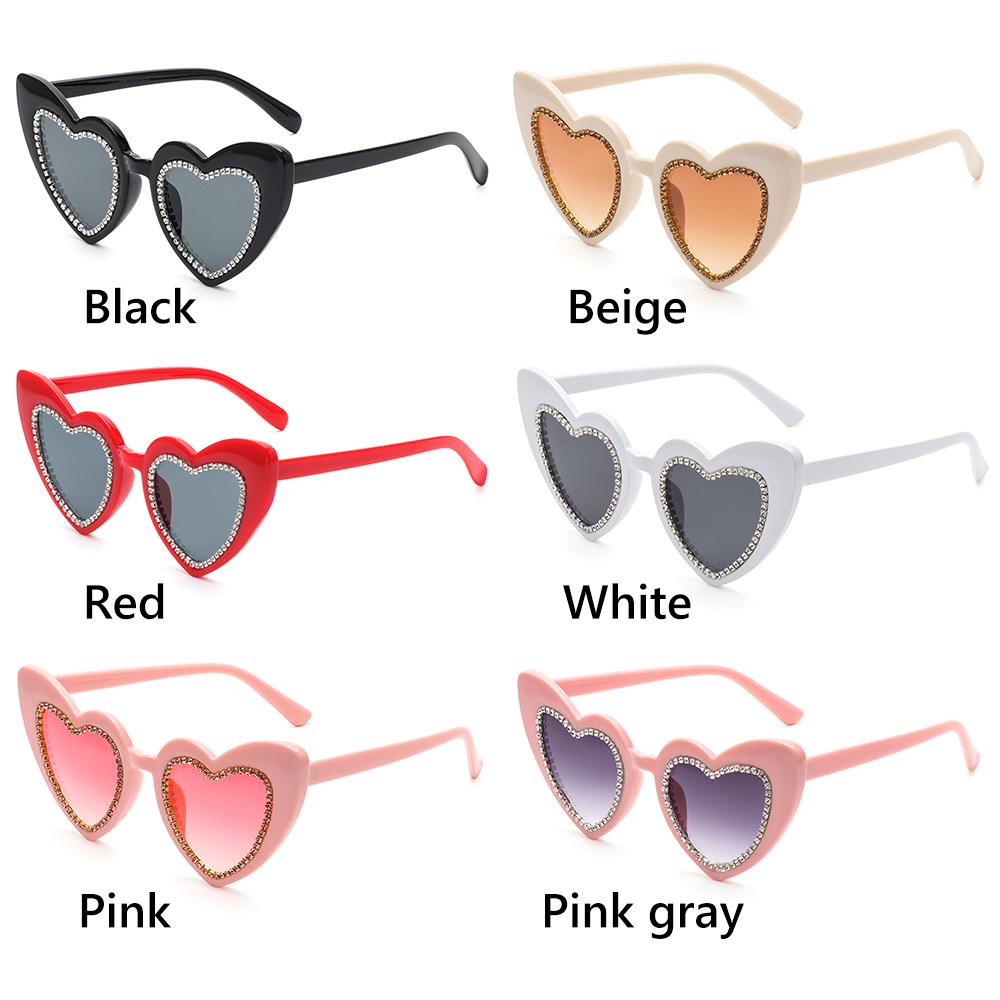 Lily Kacamata Berbentuk Hati Aksesoris Wanita Perlindungan UV400 Cinta Hati Sunglasses Diamond