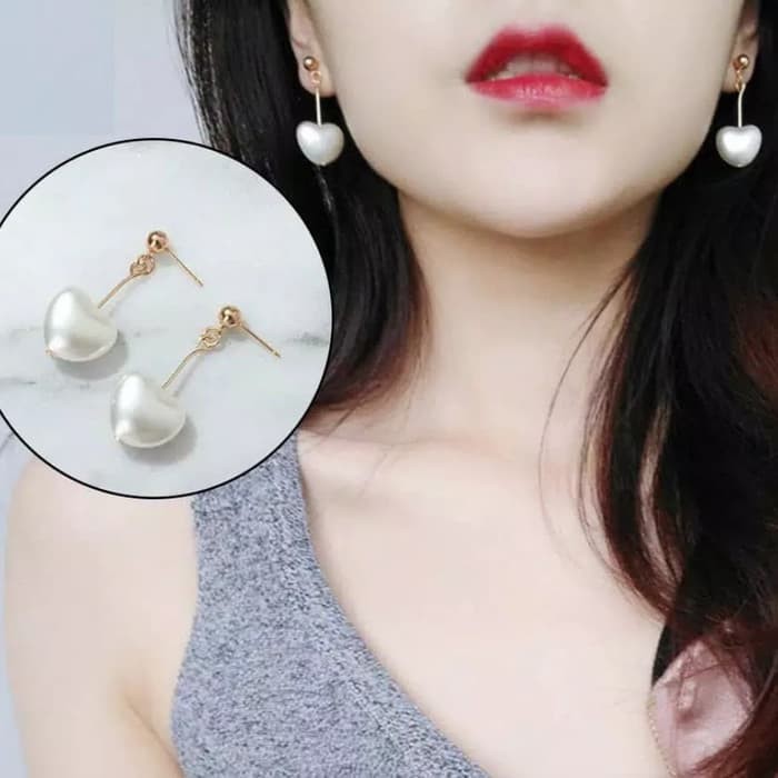 Anting Mutiara Cinta Hati Imitasi Pearl Stud Earring