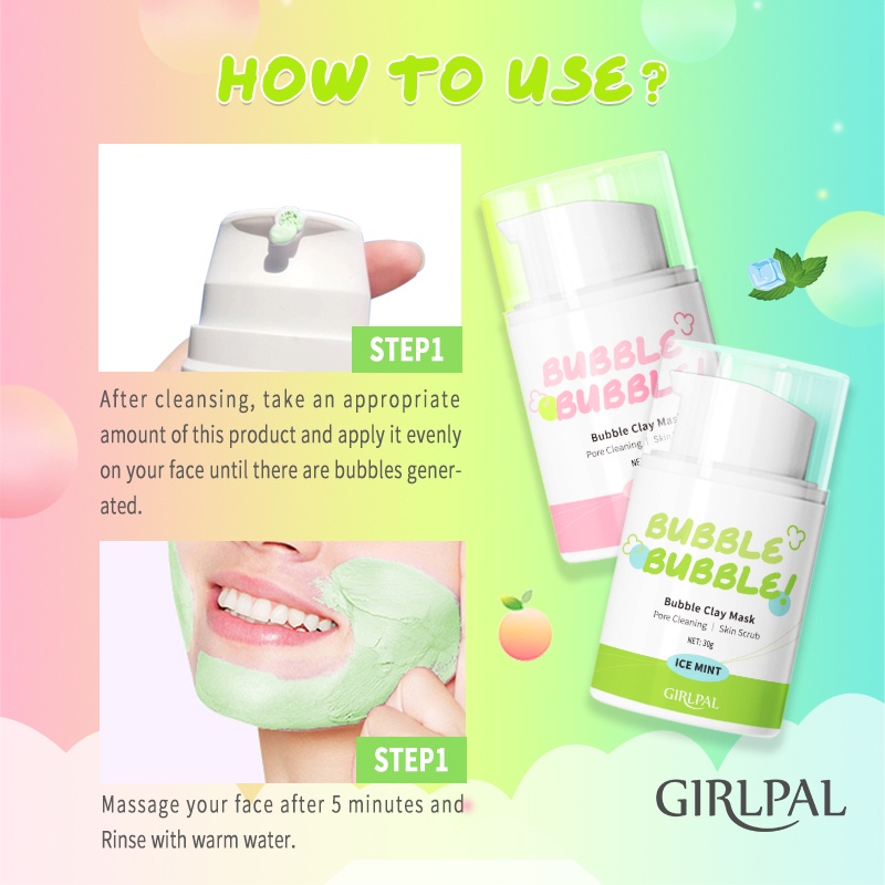 GIRLPAL Oil Control Bubble Clay Mask Deep Cleaning Brightens Face Masker 30g