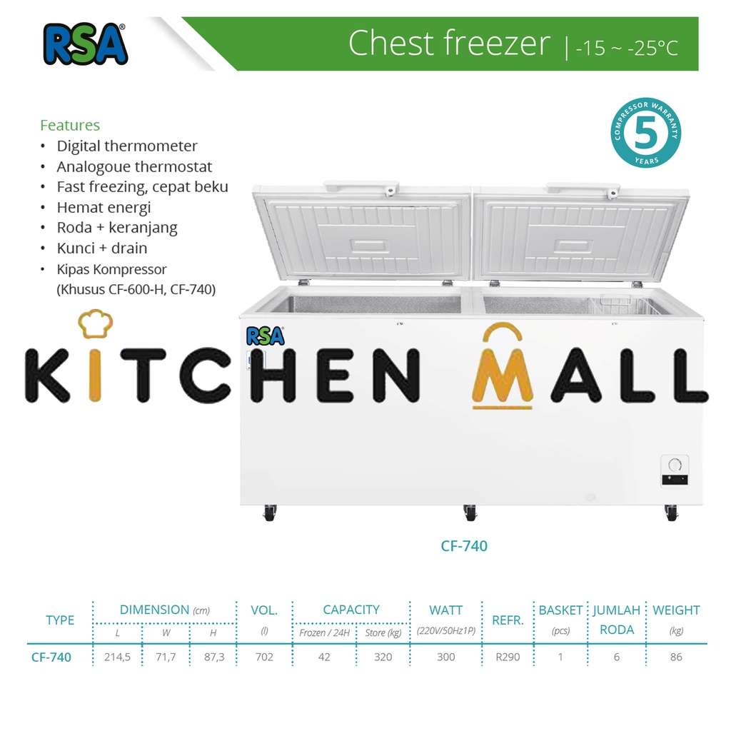 RSA CF-740 Chest Freezer 702 Liter / Freezer Box / Lemari Pembeku