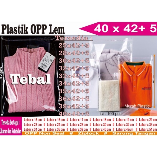 (TERMURAH) Plastik OPP TEBAL 40 x 42 isi 100 pcs + lem