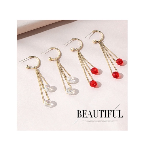 LRC Anting Tusuk Fashion Red Resin Tassel Geometric Alloy Y65251