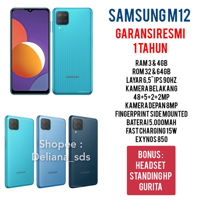Samsung M12 4/64 3/32 Garansi Resmi 1 Tahun Samsung M12 3/32 Samsung M12 4/64 Samsung M12 Ram 3GB Sa
