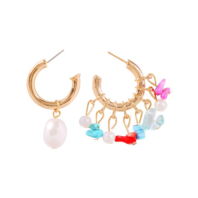 LRC Anting Tusuk Fashion Gold Alloy Diamond-studded Pearl Flower Earrings F72471