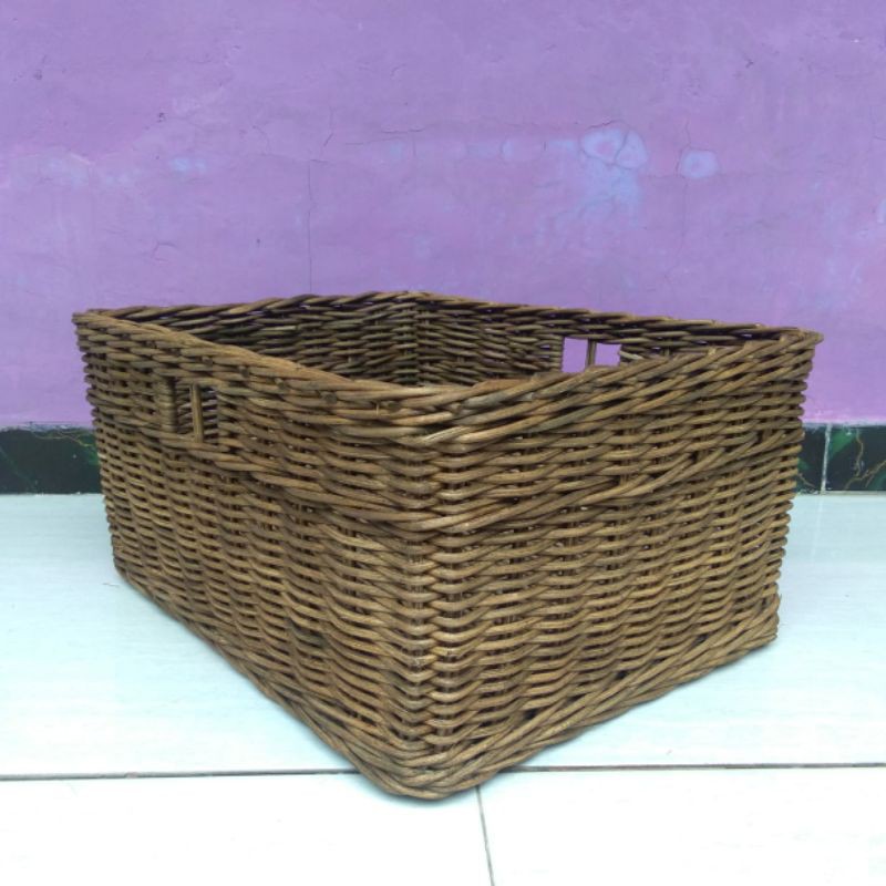 Keranjang rotan persegi kotak besar laci penyimpanan 42x32x22 cm