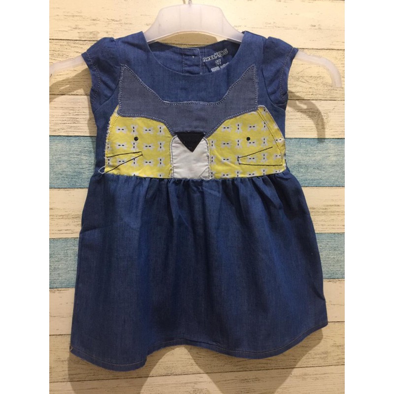 NEXX 37 L dress fashion anak perempuan bahan denim dengan motif kucing