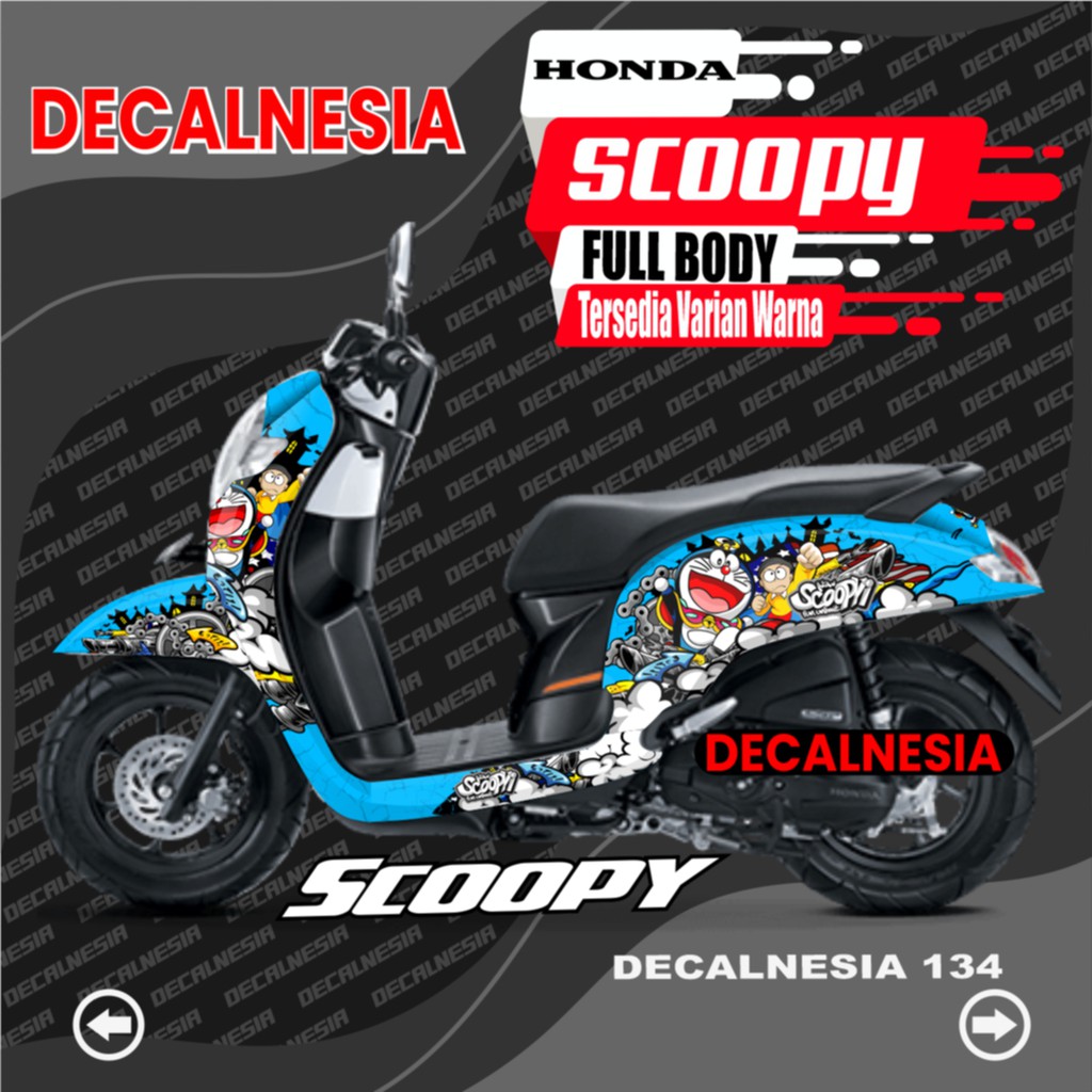 Decal Scoopy Variasi Racing Stiker Motor Scoopy - Sticker Scoopy 2017 2018 2019 2020 Motif Doraemon