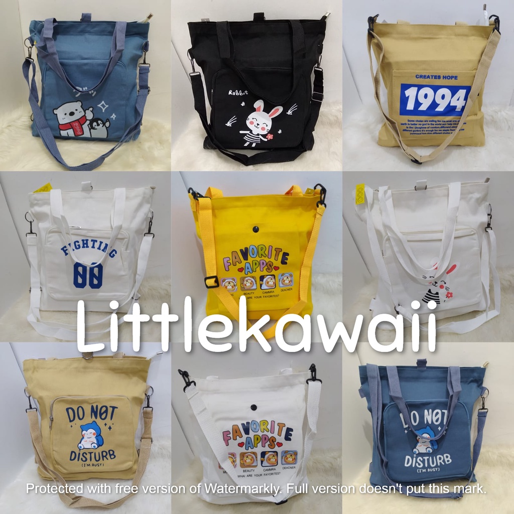 LK/Tas Totebag Tenteng Slempang Sekolah Fashion Wanita Remaja Korean Style Quotes Motif Cute Import