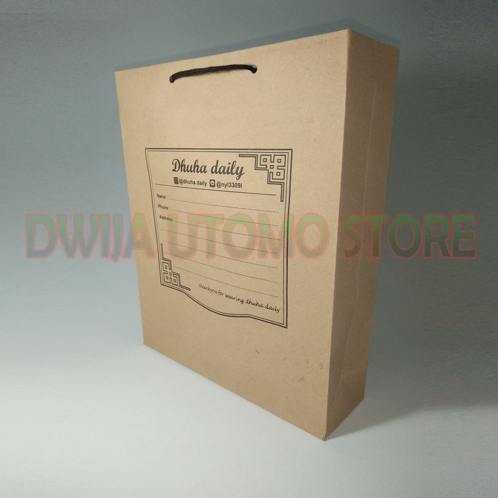 

Paper Bag sablon, Tas kertas sablon 2 sisi ukuran 22x7x27