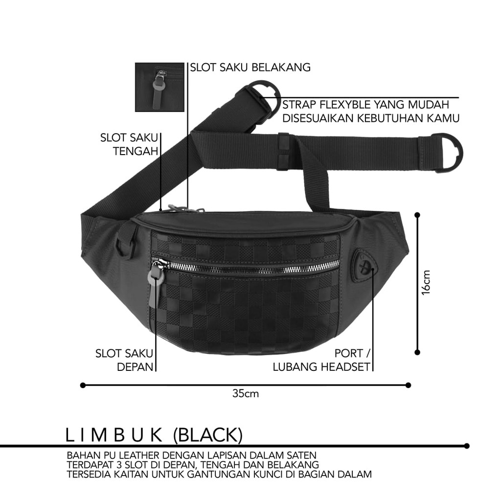 Tas Selempang Waistbag LIMBO Simpel Dan Casual Bahan PU Leather Pria Dan Wanita Tersedia 3 Warna