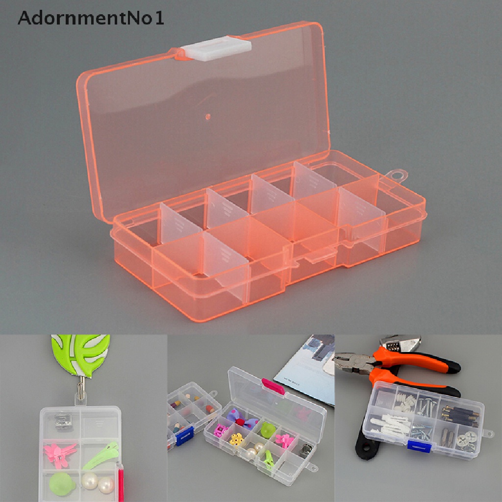 (AdornmentNo1) Kotak Penyimpanan / Organizer Perhiasan / Manik-Manik 10 Slot Adjustable Bahan Plastik