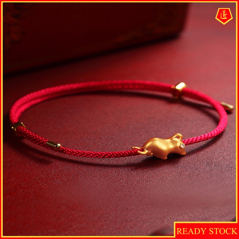 [Ready Stock]Fashion Personality 3D Golden Cow Red Rope Bracelet