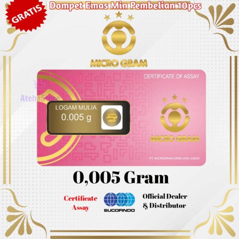Microgram/Minigold/Emas mini/Souvenir emas 0,005 Gram 24 karat Bersertifikat FREE DOMPET EMAS
