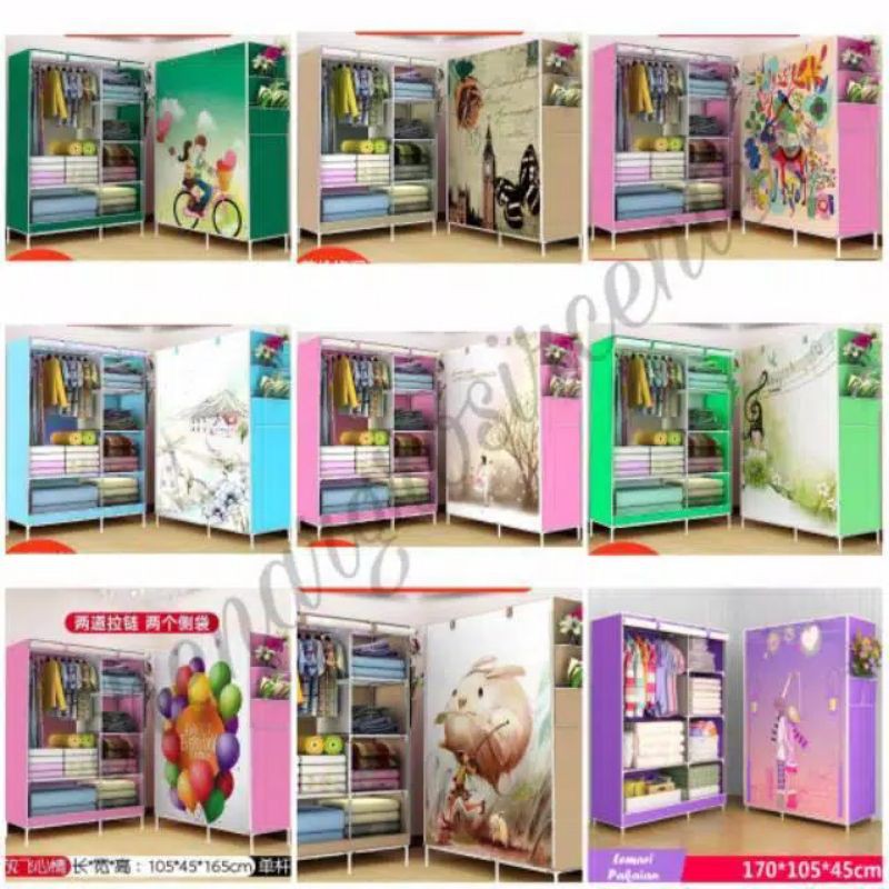lemari baju portable 2 sisi pakai resleting