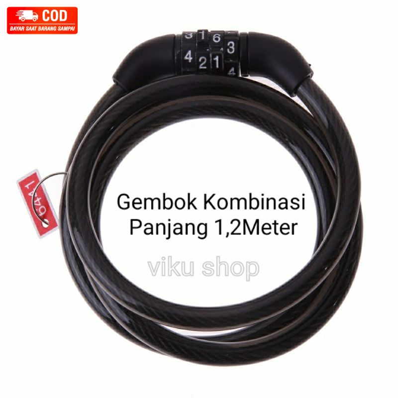 Gembok Sepeda Kombinasi 4 Digit Angka Cable Lock Motor Helm