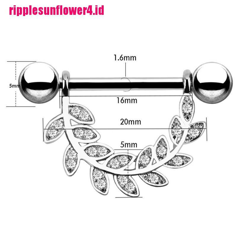 14g Anting Tindik Lidahputingtubuh Desain Daun Hias Kristal Untuk Wanita