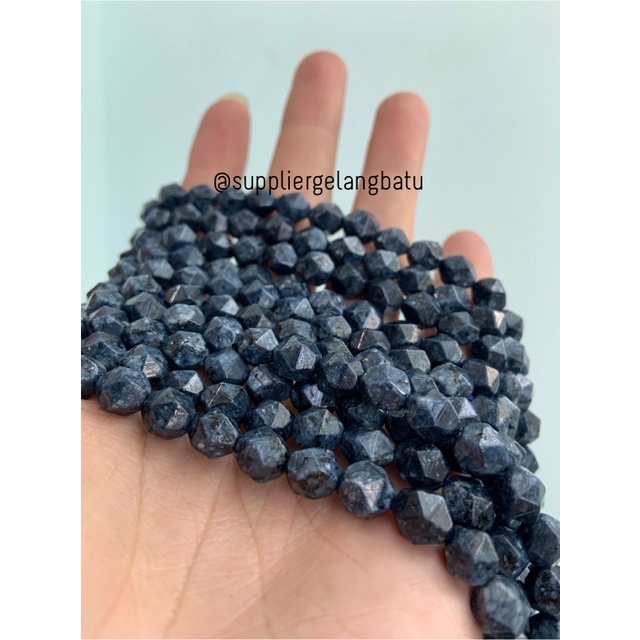batu faceted hexagon 8mm RHODONITE HITAM corak natural kalimantan akik