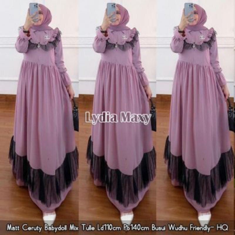 Lydia maxy // gamis ceruty babydol kombinasi tulle